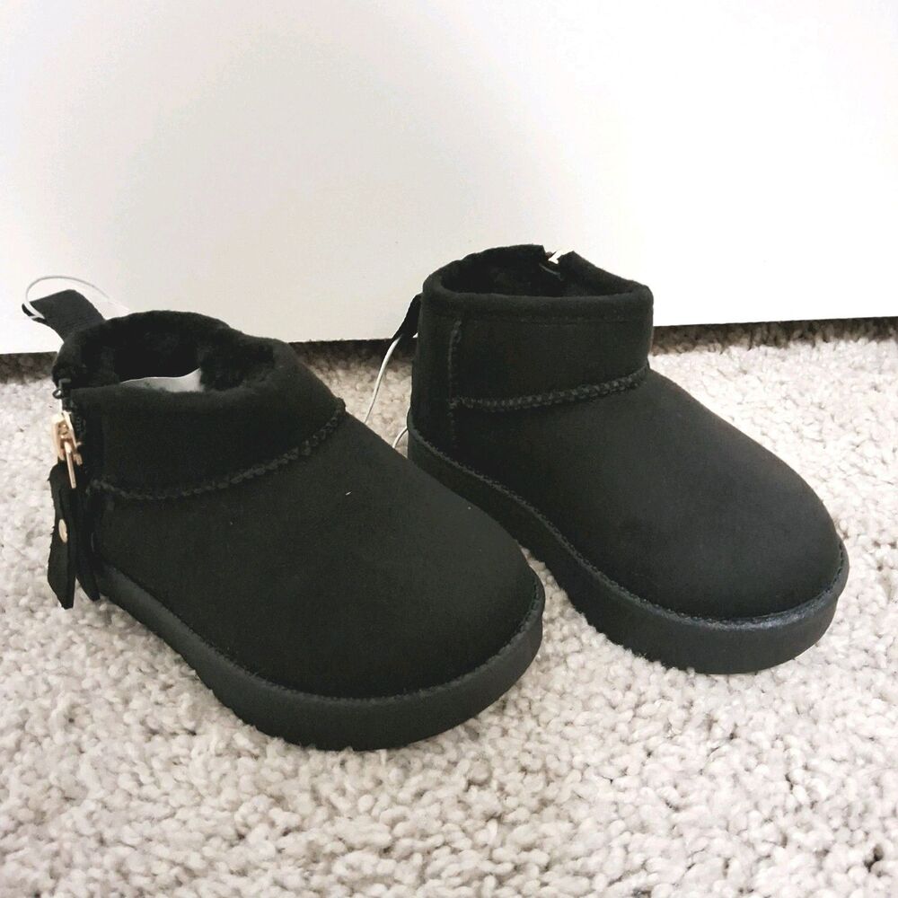 US Sports Toddler Girls Black Faux Fur Lined Side Zip Boots Size 5